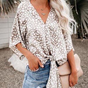 By Together Leopard Print Tie Front Top